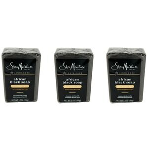 SheaMoisture African Black Soap Face Body Bar 3.5oz Lot of 3 Melanin Care Shea